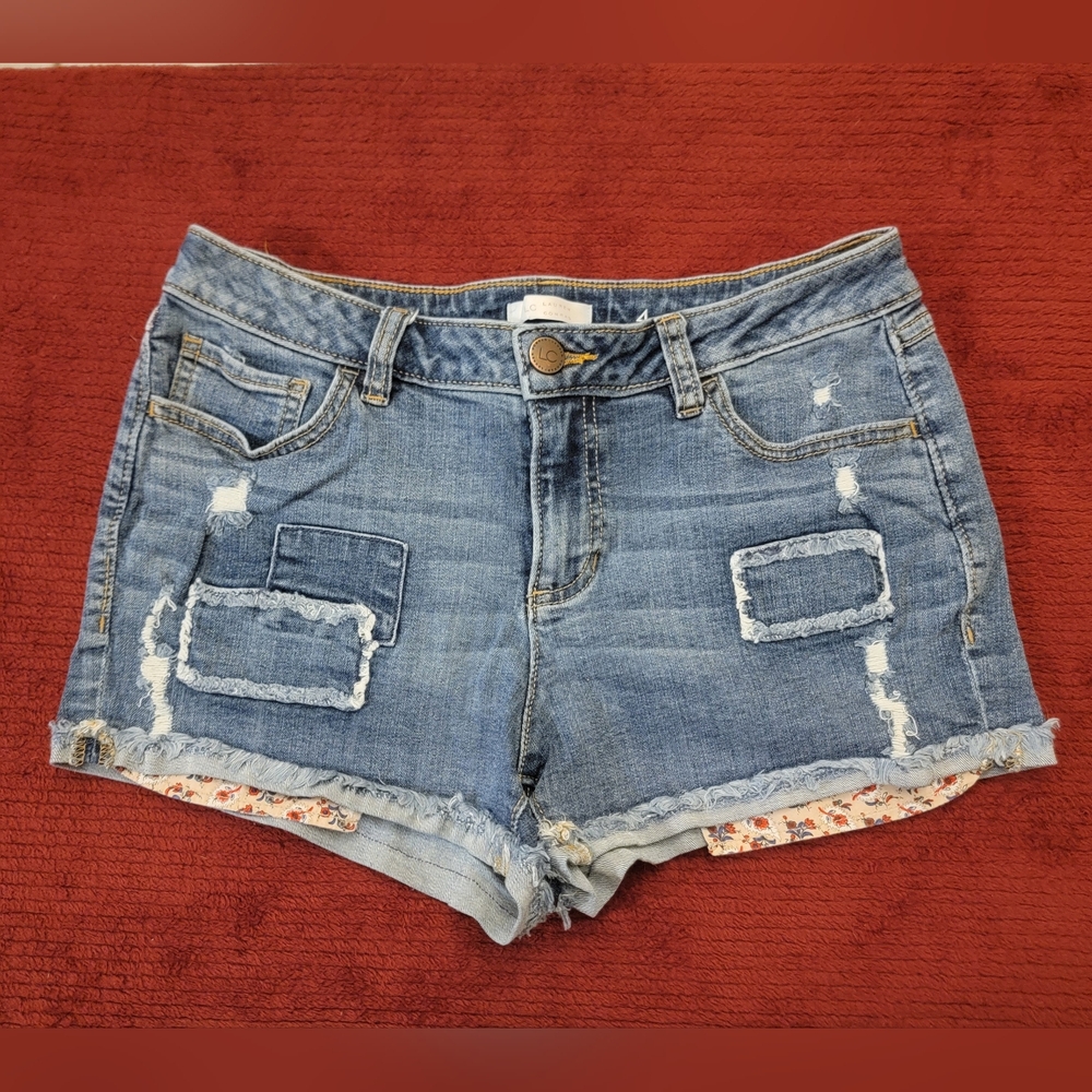 LC Lauren Conrad Blue Jean Shorts with Frayed Hem